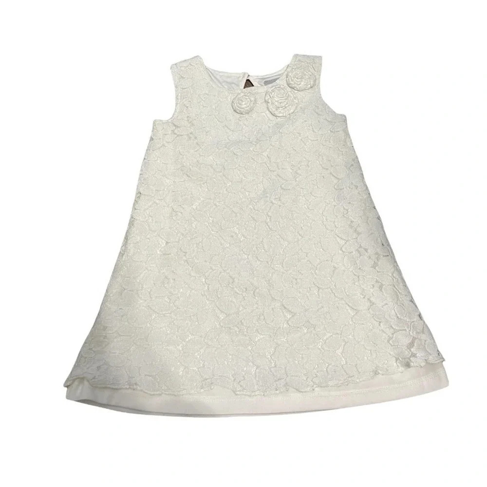 Tahari Lace Dress Kids 6X White Floral Rosette Special Occasion‎ A-Line Elegant - Picture 3 of 7
